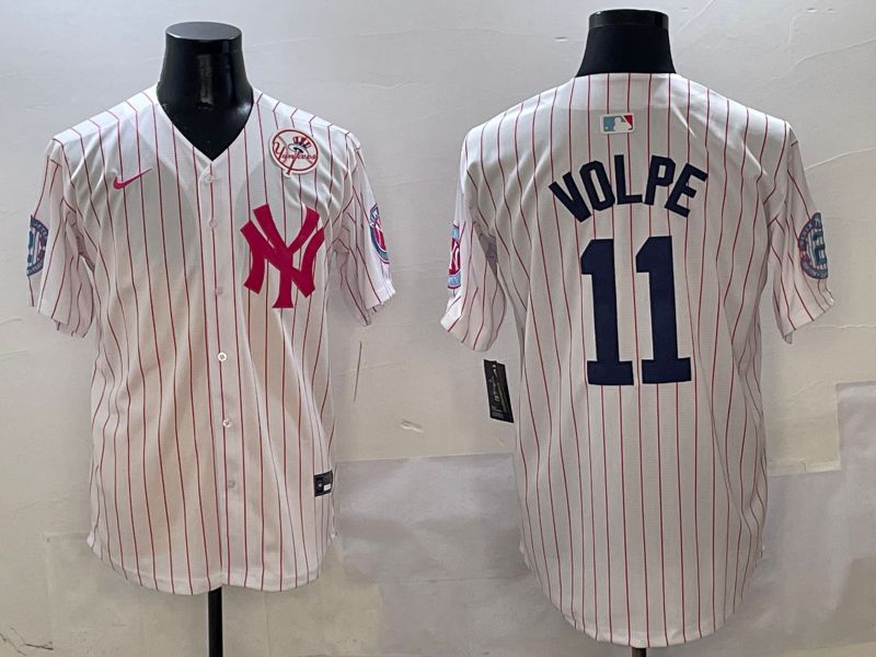 Men New York Yankees #11 Volpe White Stripe Jointly Name Nike 2025 MLB Jersey style 5